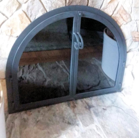 Osterville Bee Hive Change All black finish, twin  doors, standard smoke glass, hidden draft panel on stone.